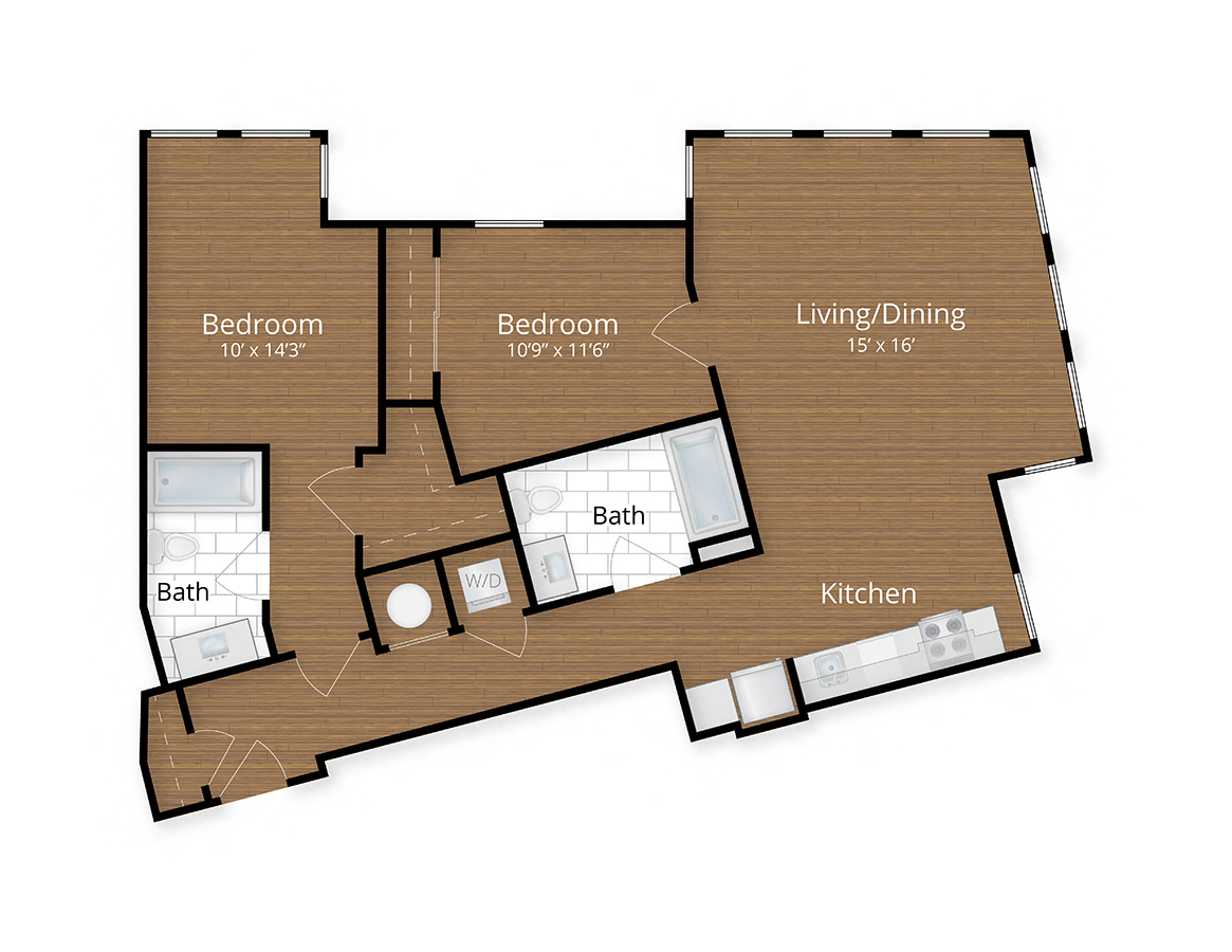 1600 Pennsylvania Ave Apartments Washington DC Two Bedroom Two Bathroom Floor Plan
